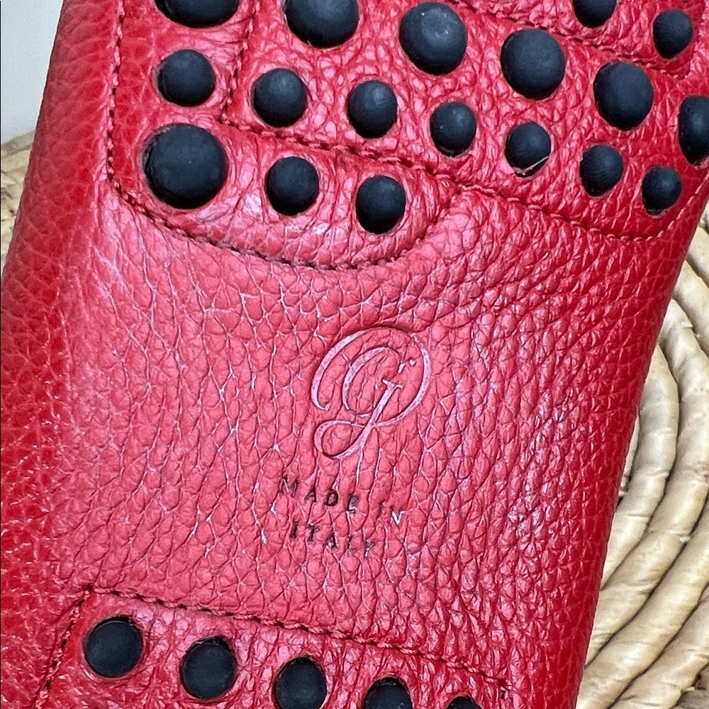 M Gemi Felize Loafers Red Matte Pebbled Leather Driving Moccasin Preppy 35.5 - Picture 9 of 12